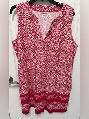 Lands' End Women's Floral V-Neck Sleeveless Swim Coverup, Pink & Orange, Size 14